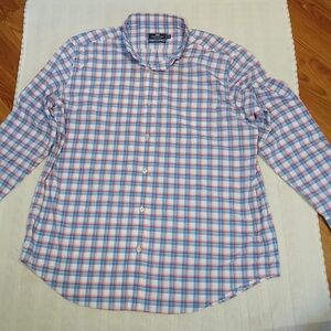 Men's Blue and Pink Plaid Long Sleeve Shirt
